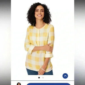 Blair yellow Gingham Popover Top size large